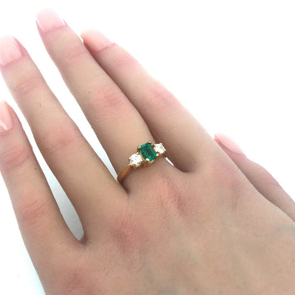 Designer 14K Yellow Gold Emerald Cut Green Tourmaline Diamond Ring