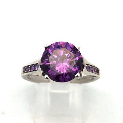 Designer Jeulia 925 Sterling Silver Round Amethyst Solitaire Engagement Ring