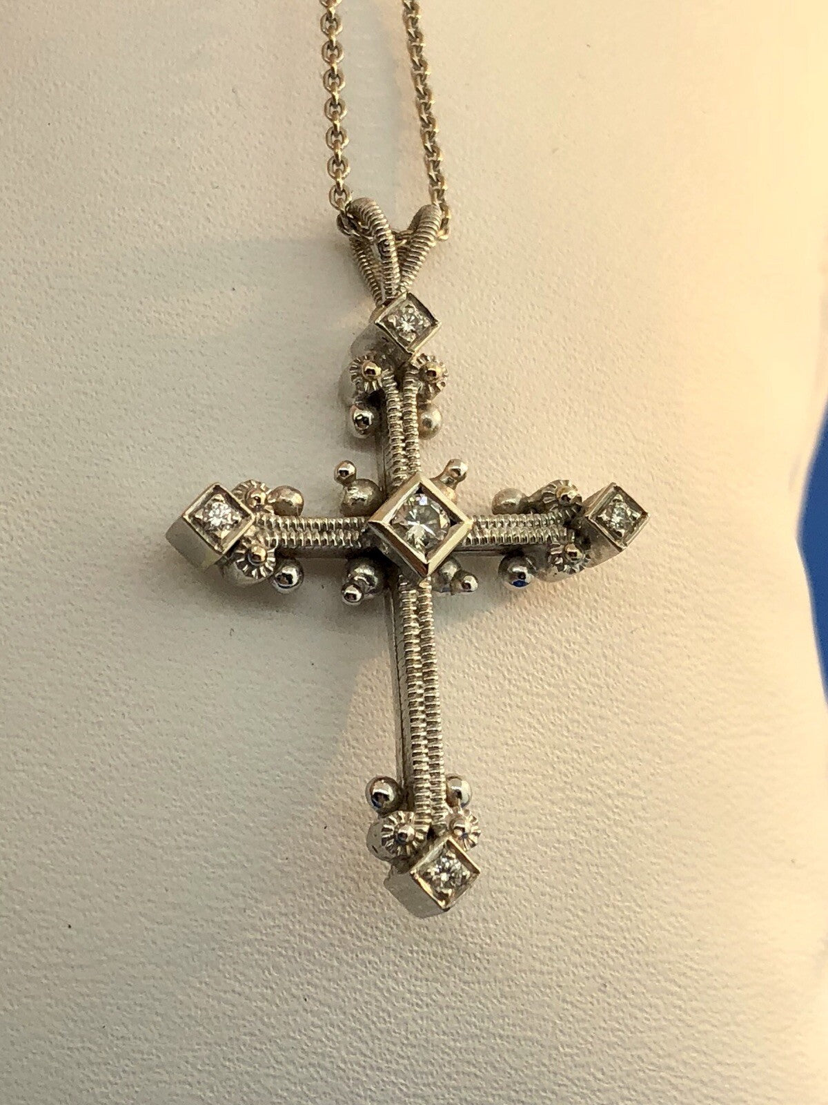 Eli Jewels 18K White Gold Diamond Aegean Collection Statement Cross Necklace