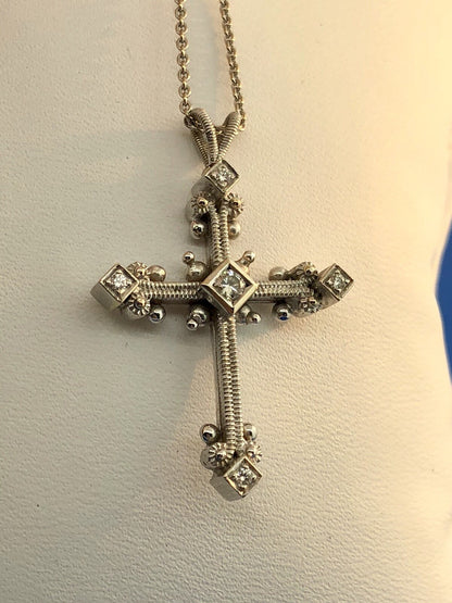 Eli Jewels 18K White Gold Diamond Aegean Collection Statement Cross Necklace