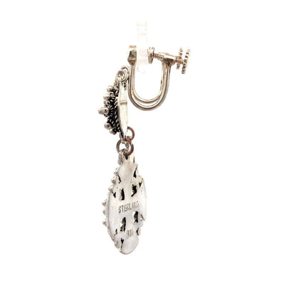 Vintage 900 Fine Silver Jerusalem Cross Detailed Clip On Dangle Earrings