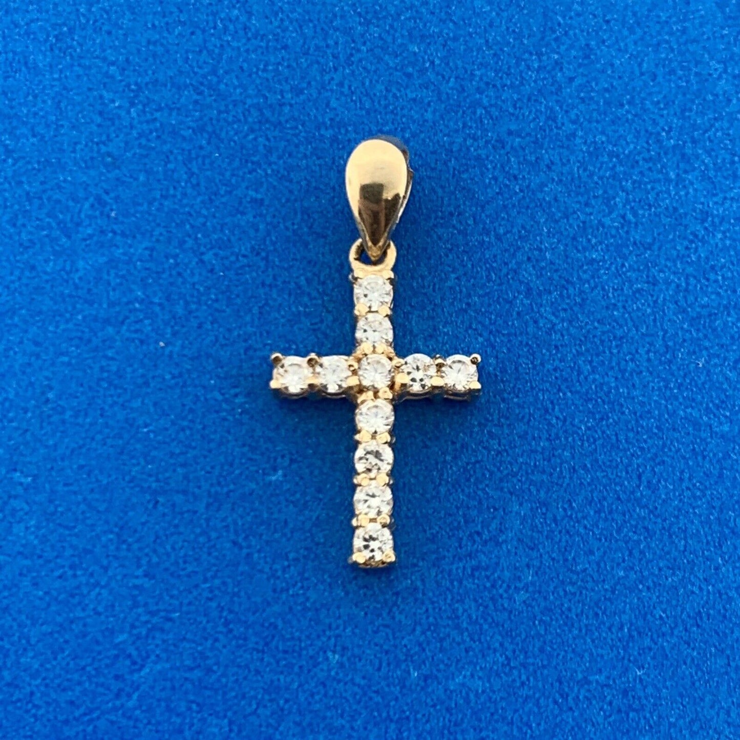 Designer DT 14k Yellow Gold Sparkling CZ Precious Religious Cross Dangle Pendant