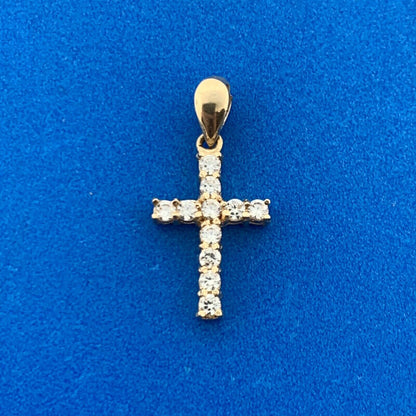 Designer DT 14k Yellow Gold Sparkling CZ Precious Religious Cross Dangle Pendant