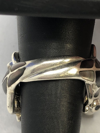Designer GSJ 925 Sterling Silver Mother of Pearl Black Onyx Gecko Statement Ring