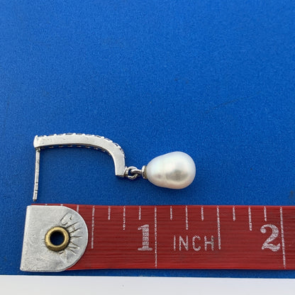 Stunning Sterling Silver Cubic Zirconia Pearl Drop Dangle Wedding Stud Earrings