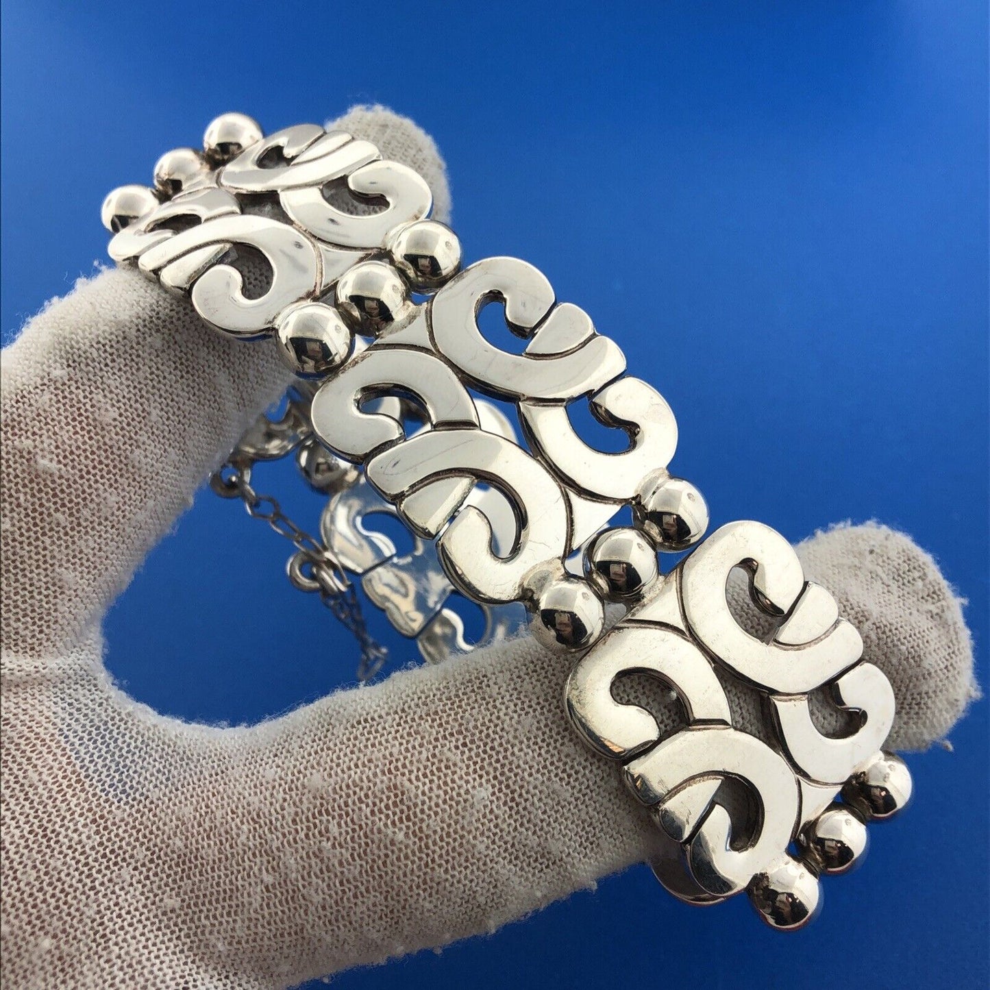 Vintage ATI Mexico Sterling Silver 925 Modernist Artisan Hinged Panel Bracelet