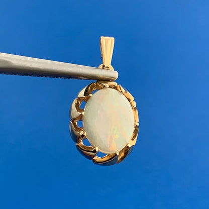 Designer 14K Yellow Gold Oval Opal October Anniversary Pendant