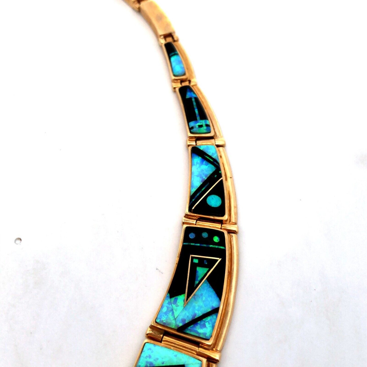 Calvin Begay Navajo 14K Gold Opal Onyx Inlay Storyteller Statement Necklace