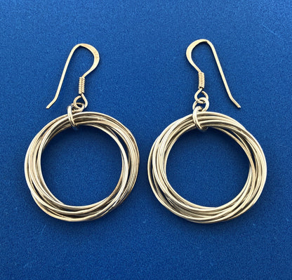 Stunning Sterling Silver 925 Bound Multi Ring Dangle Hook Earrings