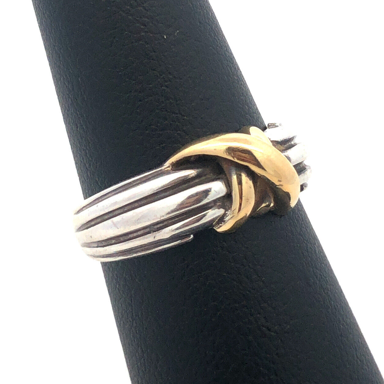 Designer Italy 925 Sterling Silver 18K Yellow Gold Two Tone Knot Twist Band Ring