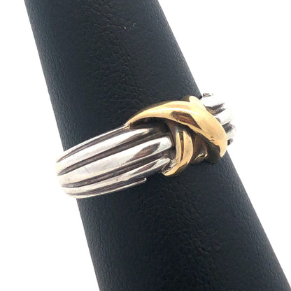 Designer Italy 925 Sterling Silver 18K Yellow Gold Two Tone Knot Twist Band Ring