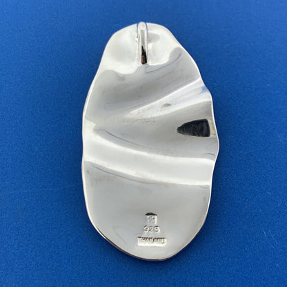 Designer Stunning Sterling Silver 925 Abstract Oval Crunched Wavy Pendant