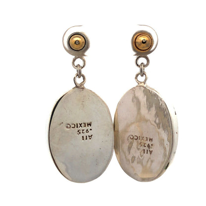 Vintage 925 Sterling Silver Oval Abalone Dangle Stud Earrings