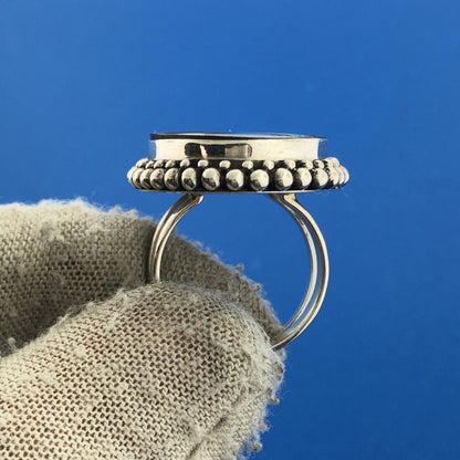 Vintage Mexico Modernist Merav Sterling Silver 925 Abalone Statement Ring