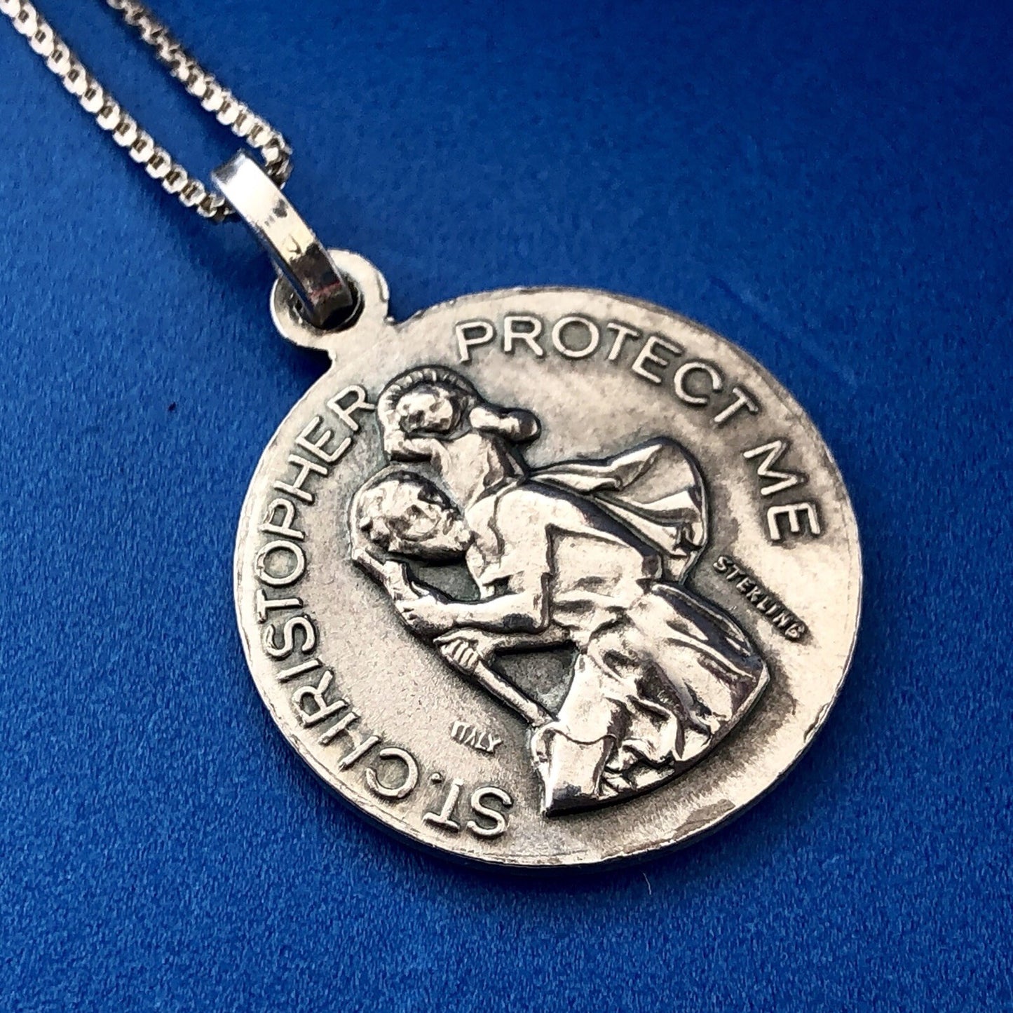 Designer FAS Italy Sterling Silver St Christopher Girl Soccer Pendant Necklace