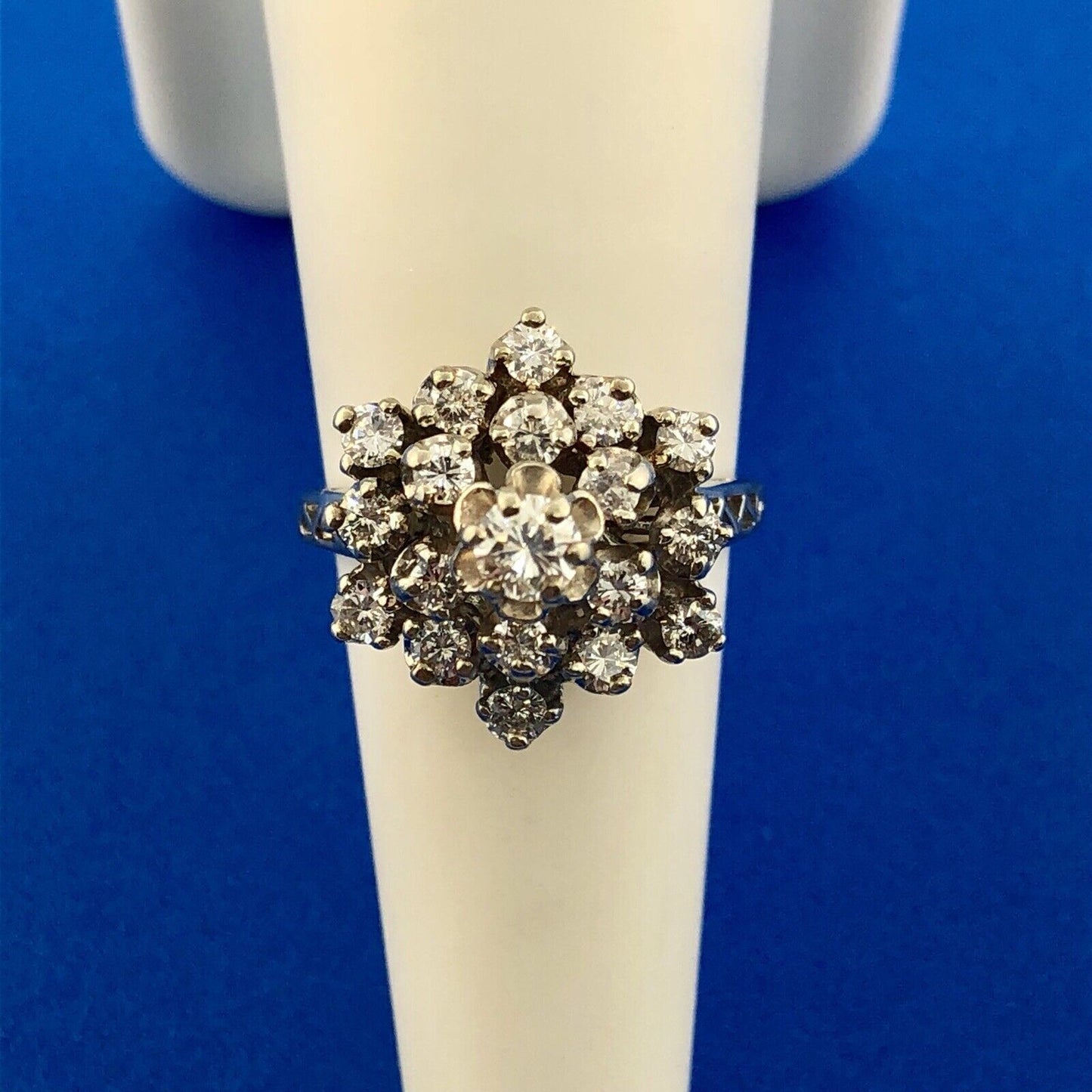 Estate 14K White Gold Diamond Star Cluster Princess Style Cocktail Ring