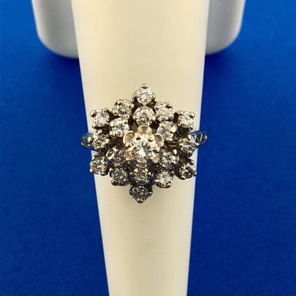 Estate 14K White Gold Diamond Star Cluster Princess Style Cocktail Ring