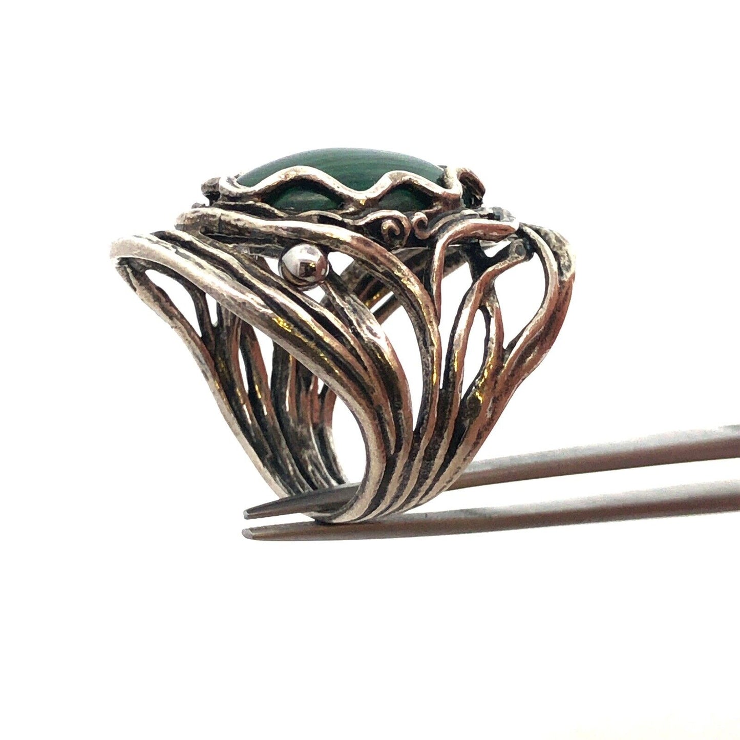 Israel Designer Didae 925 Sterling Silver Oval Malachite Cabochon Statement Ring