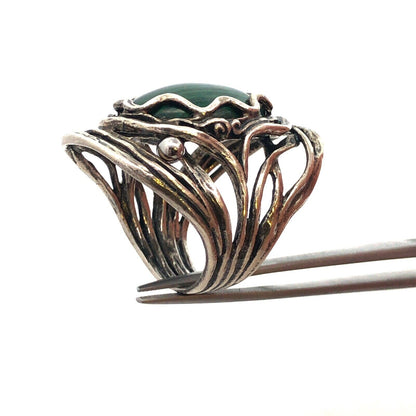 Israel Designer Didae 925 Sterling Silver Oval Malachite Cabochon Statement Ring