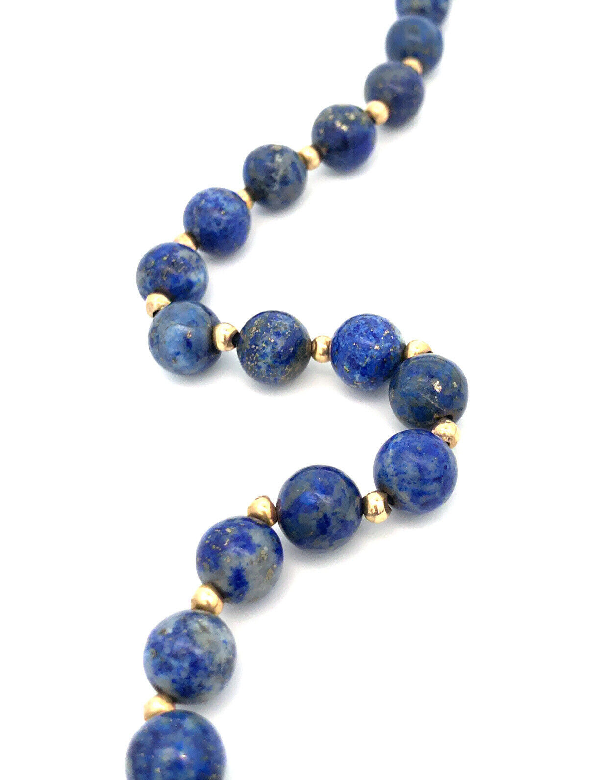 Vintage 14K Yellow Gold Lapis Lazuli Bead Enlightenment Self Awareness Necklace