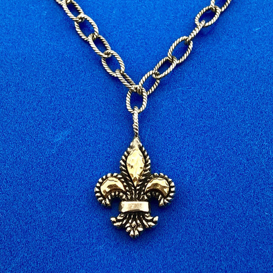 Philip Gavriel 925 Sterling Silver 18K Yellow Gold Fleur De Lis Necklace