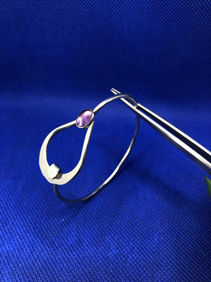 Oval Amethyst 925 Sterling Silver Cutout Hook Clasp Round Bangle Bracelet