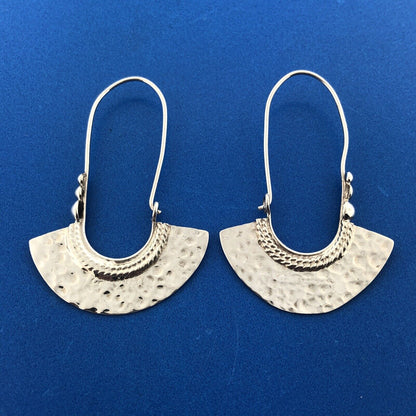 Stunning Mexican Sterling Silver 925 Textured Crescent Drop Wire Hook Earrings