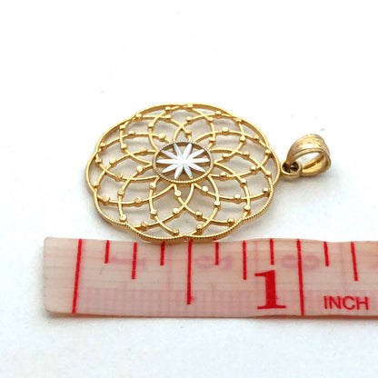 Vintage RG 10K Yellow White Gold Textured Round Statement Pendant