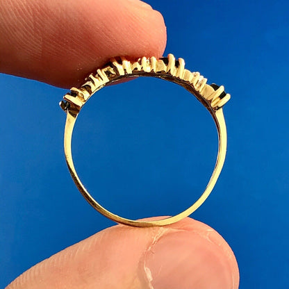 Retro 10K Yellow White Gold Emerald Diamond Stackable Anniversary Band Ring