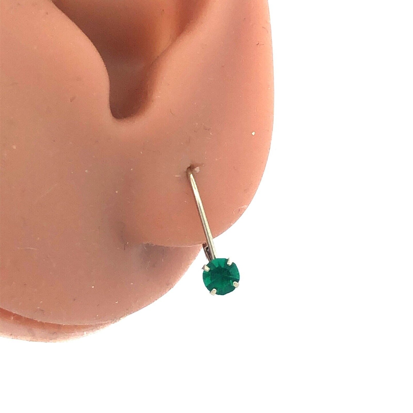 Elegant 14K White Gold Emerald Green Cubic Zirconia Starter Leverback Earrings