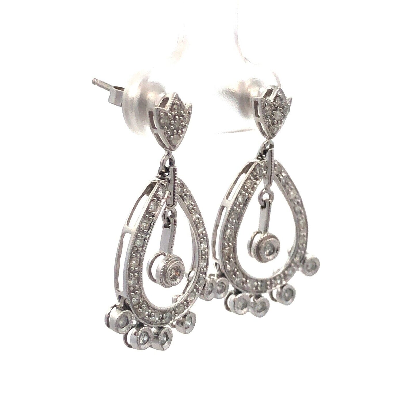 14K White Gold Diamond Bridal Anniversary Chandelier Drop Dangle Earrings