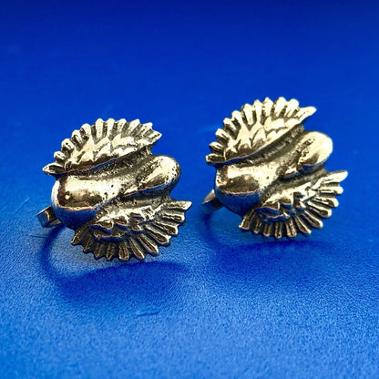 Art Deco Art Nouveau Artisan 925 Sterling Silver Swan Screw Back Earrings