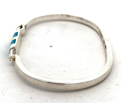 Vintage Taxco Mexico 925 Sterling Silver Turquoise Oval Bangle Bracelet