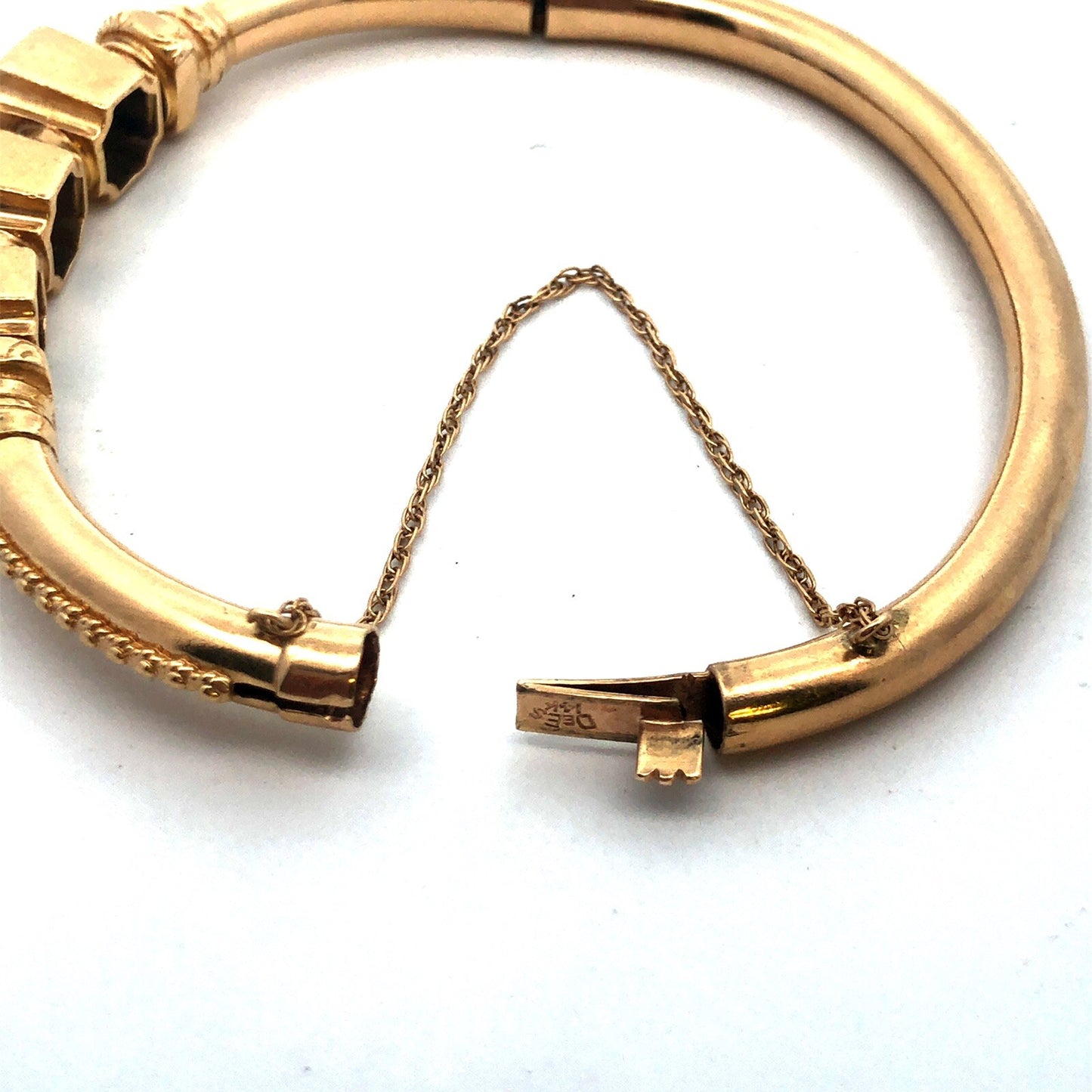 Stunning Designer 1930s Etruscan 14k Yellow Gold Diamond Bangle Bracelet