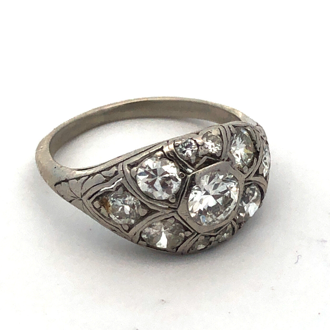 Vintage Platinum Round Diamond Cluster Anniversary Ring