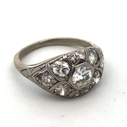 Vintage Platinum Round Diamond Cluster Anniversary Ring