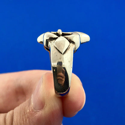 Designer 925 Sterling Silver Fleur De Lis Cut Out Symbol Statement Ring