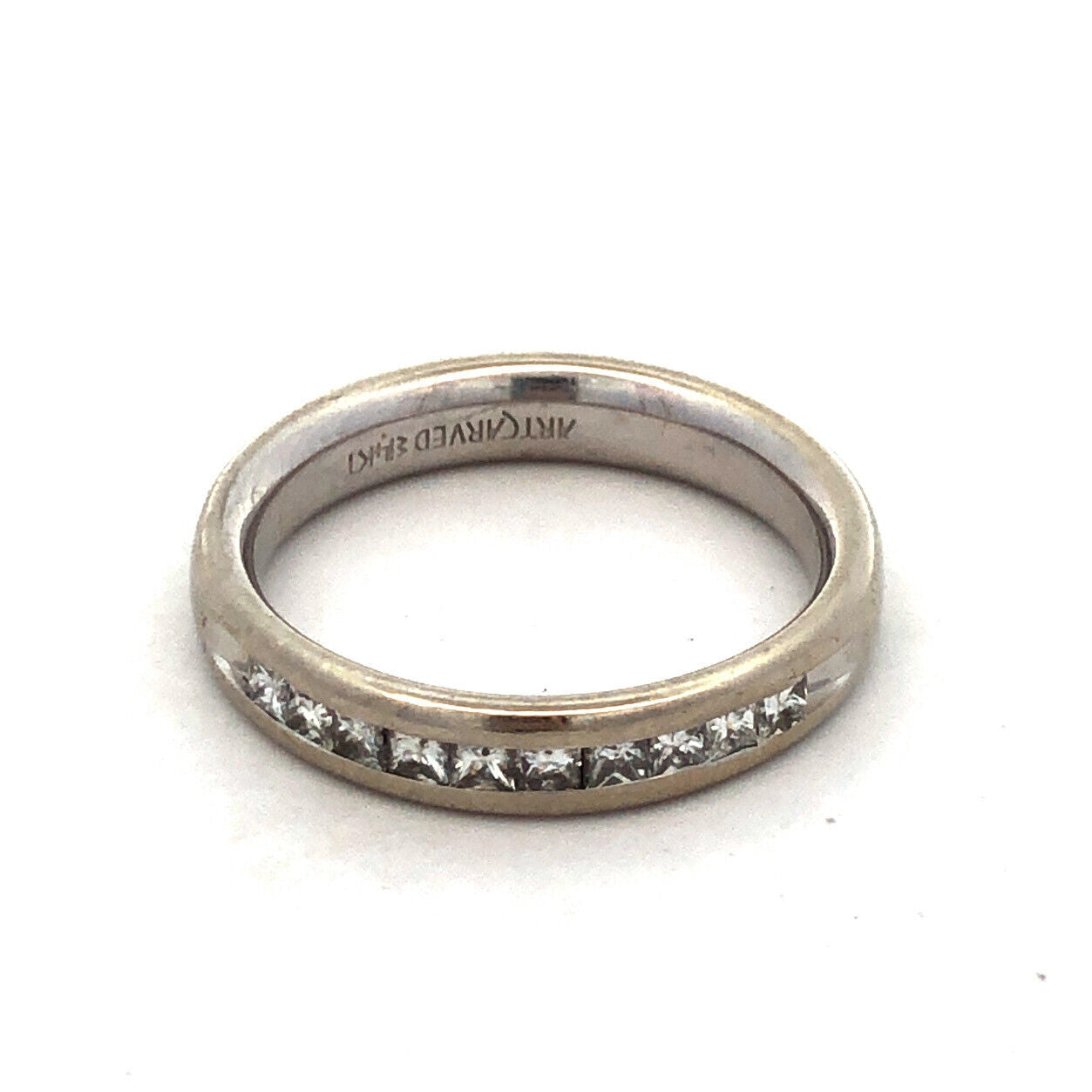 Designer Art Carved 14K White Gold Princess Diamond Channel Wedding Band Ring