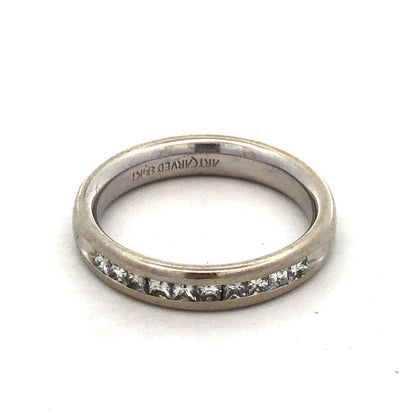 Designer Art Carved 14K White Gold Princess Diamond Channel Wedding Band Ring