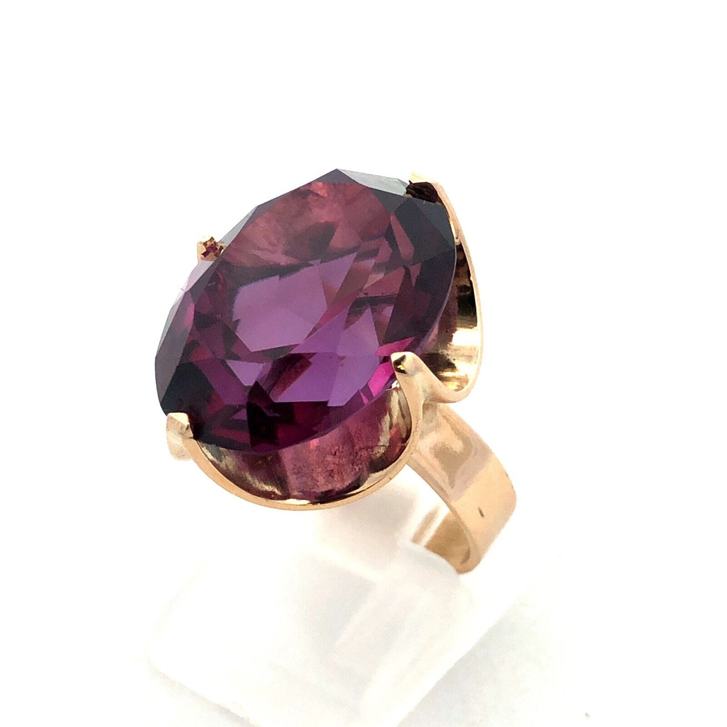 14K Yellow Gold Lab Created Oval Purple Sapphire Statement Cocktail Ring