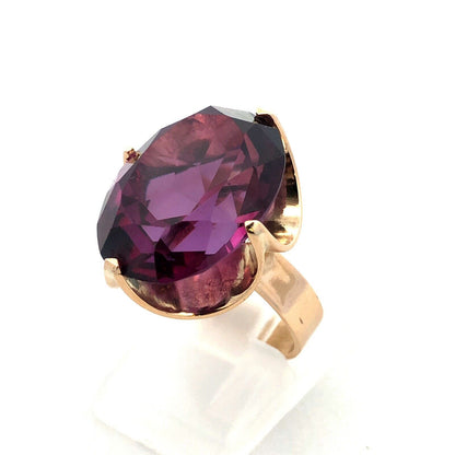 14K Yellow Gold Lab Created Oval Purple Sapphire Statement Cocktail Ring