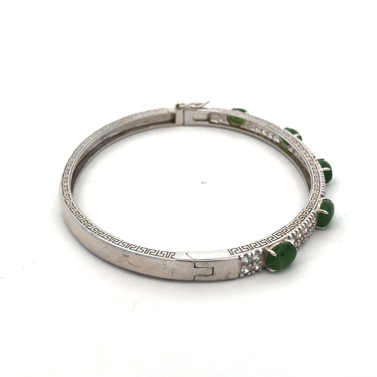 Desinger PAJ JOY 925 Sterling Silver Oval Jade CZ Accented Hinged Cuff Bracelet