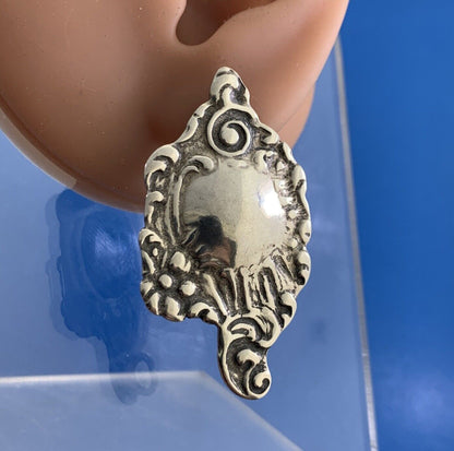 Vintage Foree 925 Sterling Silver Floral Scroll Engravable Stud Drop Earrings