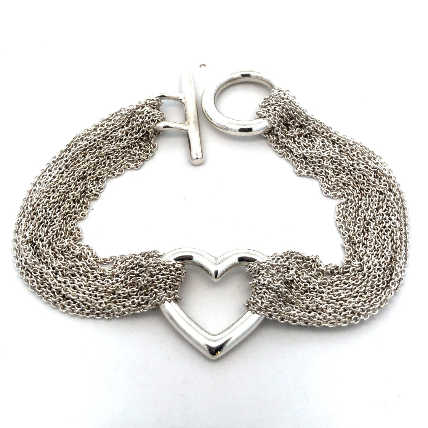 Tiffany & Co 925 Sterling Silver Retired Heart Mesh Multi-Strand Toggle Bracelet