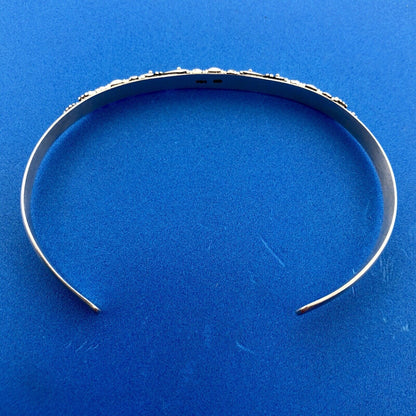 Designer Sterling Silver 18K Yellow Gold Dot Bead Scroll Work Bangle Bracelet