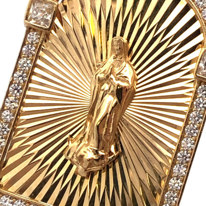 Custom 10K Yellow Gold Cut Cubic Zirconia Madonna Religious Statement Pendant