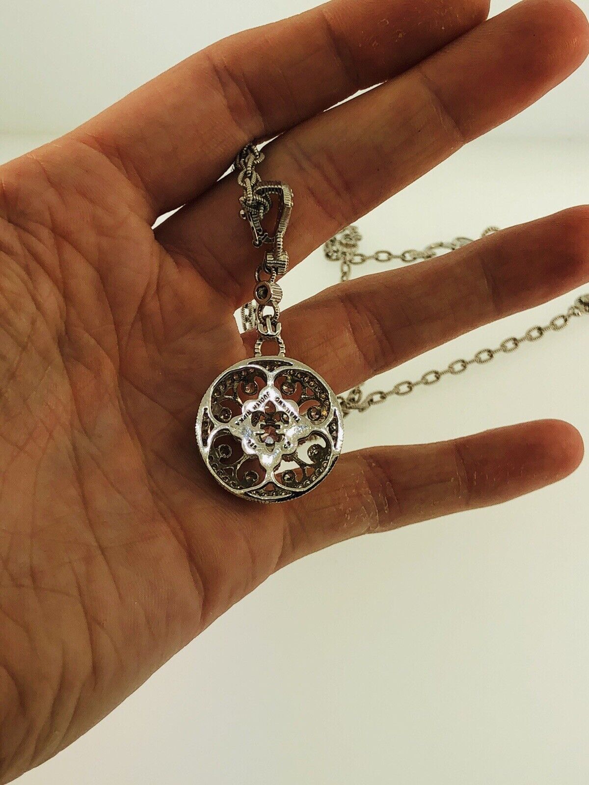 Judith Ripka Sterling Silver 925 Diamonique CZ Enhancer Pendant Station Necklace