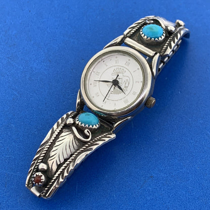 Native American Sterling Silver Turquoise Coral Kokopelli Bracelet Watch Parts