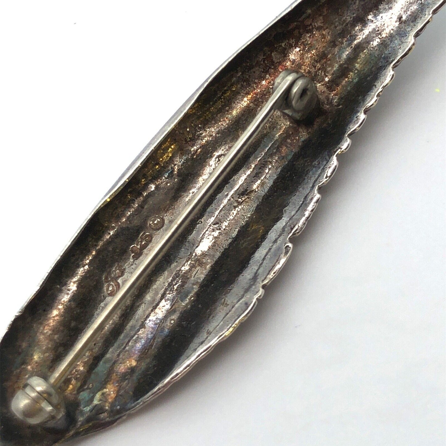 Designer 925 Sterling Silver Textured Long Leaf Pin Brooch