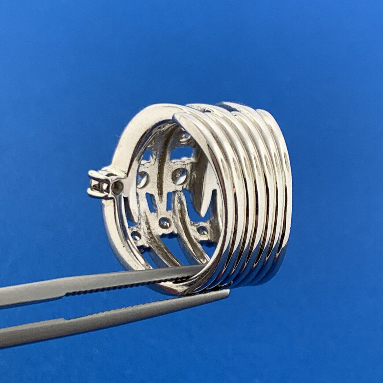 Designer Sterling Silver 925 Cubic Zirconia Seven Band Statement Cocktail Ring